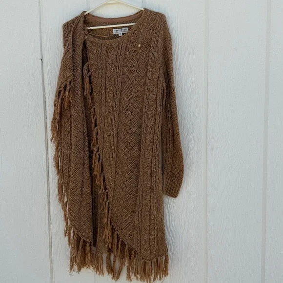 Idyllwind Size L Tan Metallic Knit Fringe Western Wrap Tunic Cardigan Sweater - Picture 4 of 10